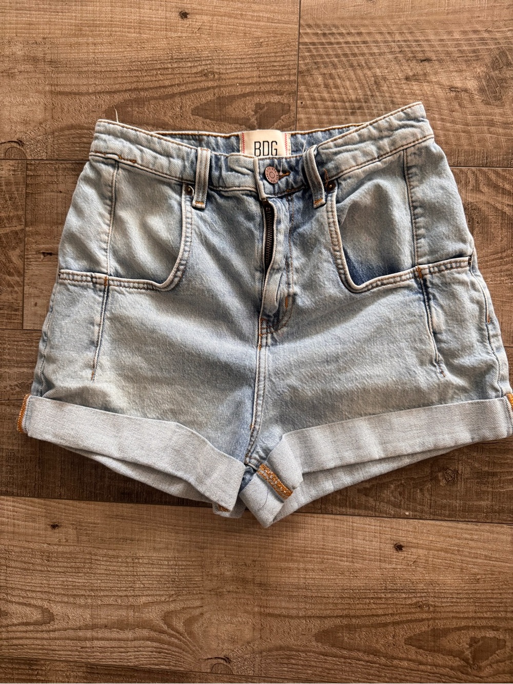 BDG Light Blue Rolled Cuff Denim Shorts